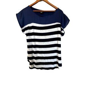 Bobeau Navy Striped Relaxed Blouse M